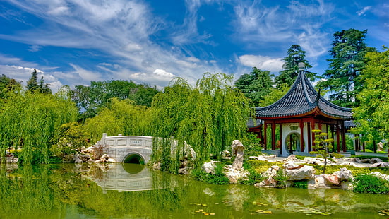 сучжоу, китай, сад, ботанический, азия, юнеско, всемирное наследие, голубое небо, HD обои HD wallpaper