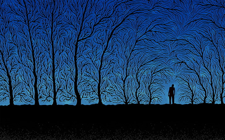 person under trees wallpaper, trees, people, shadow, vector, HD wallpaper