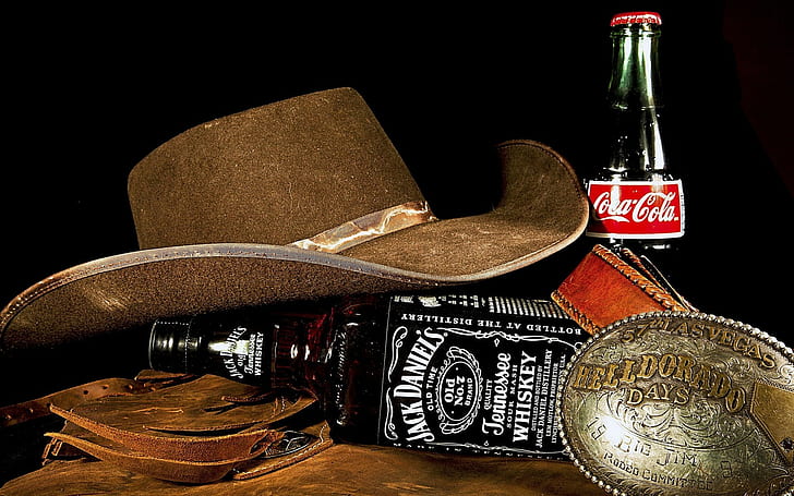 напиток, Джек Дэниелс, кока-кола, ковбойские шляпы, HD обои