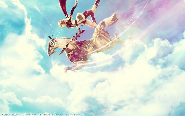Final Fantasy Lightning wallpaper, Claire Farron, Final Fantasy XIII, horse, video games, HD wallpaper