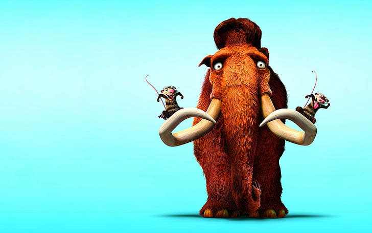 Ice Age Movie, ice ages manny, ice age, blue background, Mammoth, rodents, look, HD wallpaper