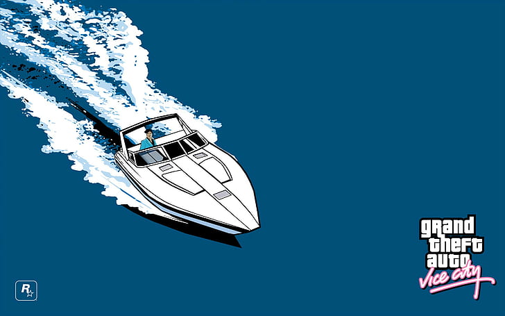 Grand Theft Auto Vice City, boat, sea, Rockstar Games, logo, Grand Theft Auto, HD wallpaper