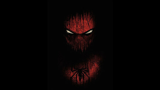 czerwony, Spider-Man, Marvel Comics, czarne tło, grafika, proste, ciemne, Tapety HD HD wallpaper