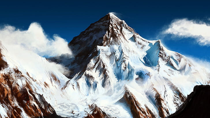 snowy peak, snow, mountains, HD wallpaper
