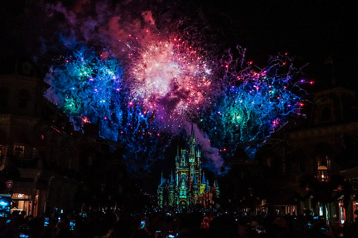 عرض الألعاب النارية ، التحية ، القلعة ، عطلة ، ملونة، خلفية HD
