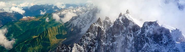 lanskap, Prancis, Pegunungan Alpen, alam, salju, awan, langit, monitor ganda, banyak tampilan, Wallpaper HD