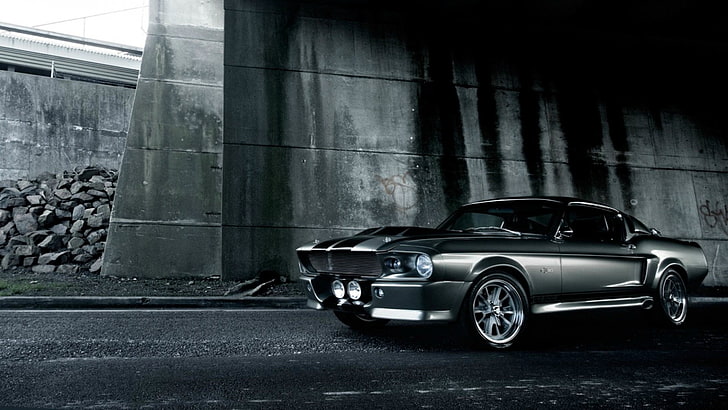 grå Ford Mustang coupe, bil, gammal bil, klassisk bil, Ford Mustang Shelby, Ford Mustang, eleanor, gt500, HD tapet