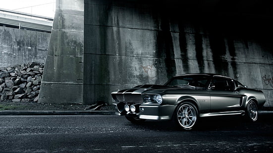 grey Ford Mustang coupe, car, old car, classic car, Ford Mustang Shelby, Ford Mustang, eleanor, gt500, HD wallpaper HD wallpaper