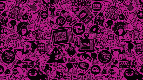 розовый и черный логотип иллюстрации, розовые и черные абстрактные обои, Джаред Никерсон, розовый фон, монохромный, иллюстрации, типография, телевизоры, фиолетовый, HD обои HD wallpaper