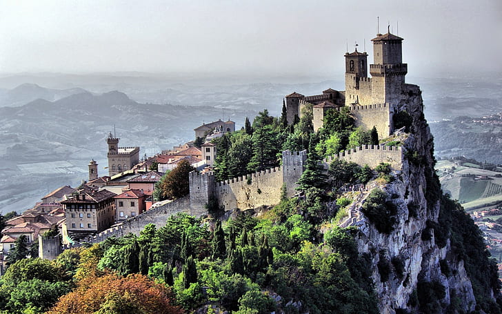 San Marino, country, city landscape, cliff, castle, San, Marino, Country, City, Landscape, Cliff, Castle, HD wallpaper