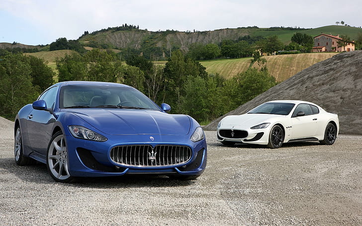 2014 Maserati GranTurismo Sport Duo, 2 blue and white coup, maserati, sport, granturismo, 2014, cars, HD wallpaper
