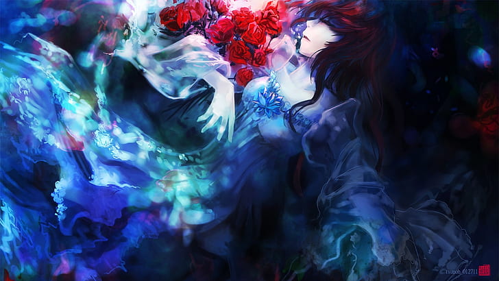 sukienka kolorowe kwiaty gotycki spanie grafiki rysunki anime róże anime dziewczyny 1920x1080 wallpap natura kwiaty HD Art, kolorowe, sukienka, Tapety HD