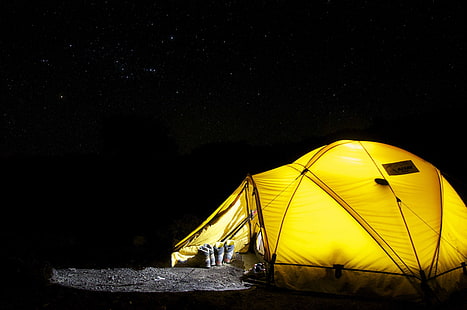 läger, camping, mörk, natt, utomhus, stjärnor, tält, HD tapet HD wallpaper
