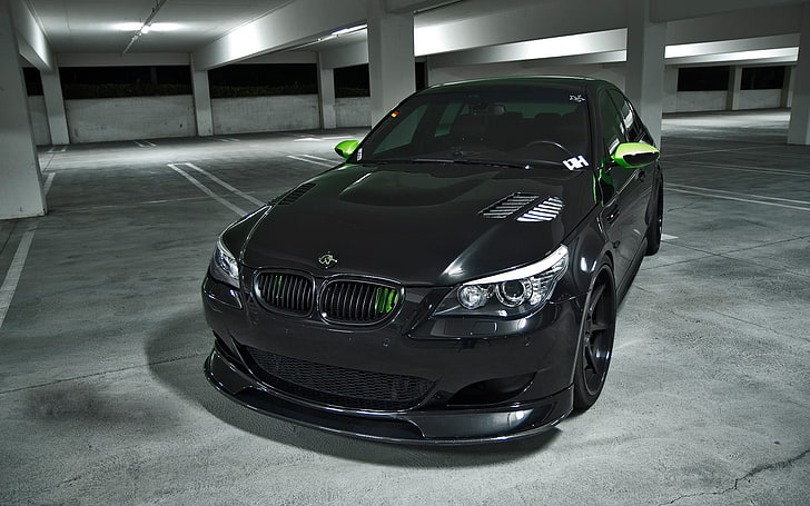 black BMW E60 sedan, black, tuning, BMW, shadow, Parking, sedan, Blik, e60, HD wallpaper