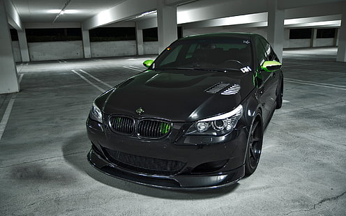sedan BMW E60 hitam, hitam, tuning, BMW, bayangan, Parkir, sedan, Blik, E60, Wallpaper HD HD wallpaper
