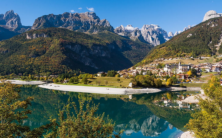 mountains, lake, Italy, Trentino Alto Adige, Molveno, Molveno Lake, HD wallpaper