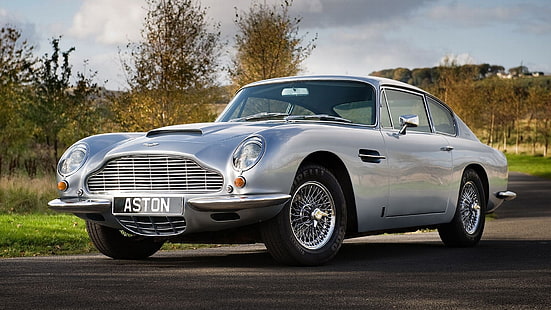 Aston Martin DB5, Oldtimer, srebrne auta, auto, zabytkowe, Tapety HD HD wallpaper