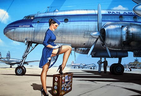  airplane, stewardess, nylon stockings, HD wallpaper HD wallpaper