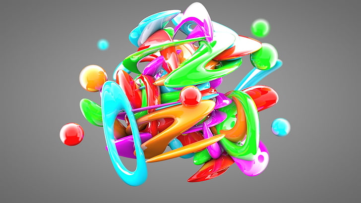 لعبة بلاستيكية باللون الوردي والأخضر والأصفر ، ثلاثية الأبعاد ، سينما رباعية الأبعاد ، فن رقمي، خلفية HD