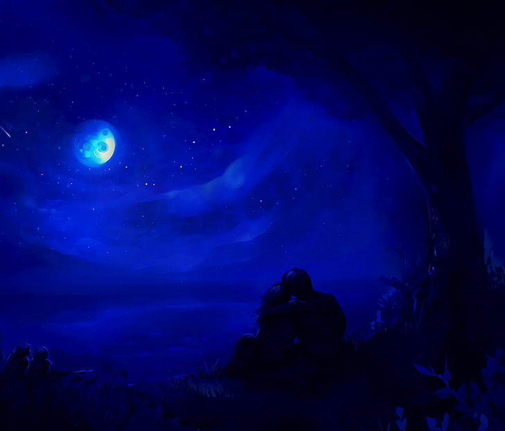 Nacht, Silhouetten, Paar, Liebe, Himmel, dunkel, HD-Hintergrundbild