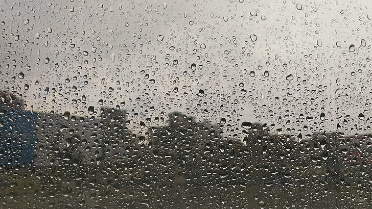 photography, water drops, rain, glass, building, HD wallpaper