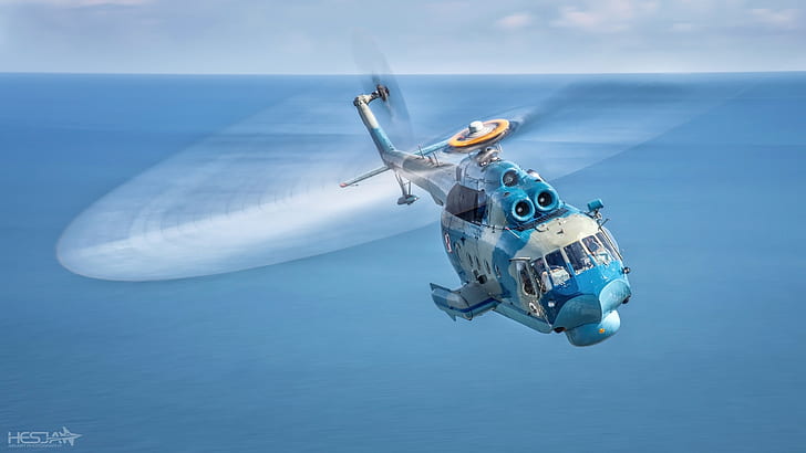 Море, хеликоптер, пилот, пилотска кабина, противоподводен хеликоптер, Mi-14ПЛ, HESJA Air-Art Photography, на полския флот, HD тапет