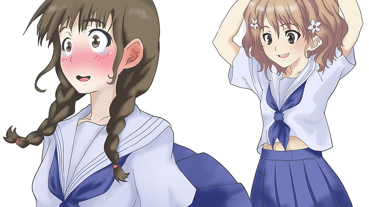 two female anime characters, hanasaku iroha, matsumae ohana, oshimizu nako, girl, embarrassed, HD wallpaper