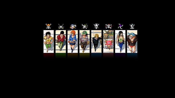 One Piece tapet, anime, One Piece, Monkey D. Luffy, Roronoa Zoro, Nami, Usopp, Sanji, Tony Tony Chopper, Nico Robin, Franky, HD tapet
