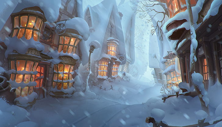 ฤดูหนาวหิมะอารมณ์ความงามศิลปะเมือง Yelizaveta Lebedeva ฤดูหนาวกำลังจะมาใน Hogsmeade!, วอลล์เปเปอร์ HD
