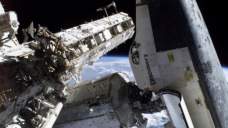 Satélite Discovery gris, transbordador espacial, Estación Espacial Internacional, espacio, NASA, Discovery, Fondo de pantalla HD