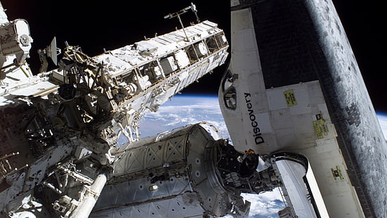 Satélite Discovery gris, transbordador espacial, Estación Espacial Internacional, espacio, NASA, Discovery, Fondo de pantalla HD HD wallpaper