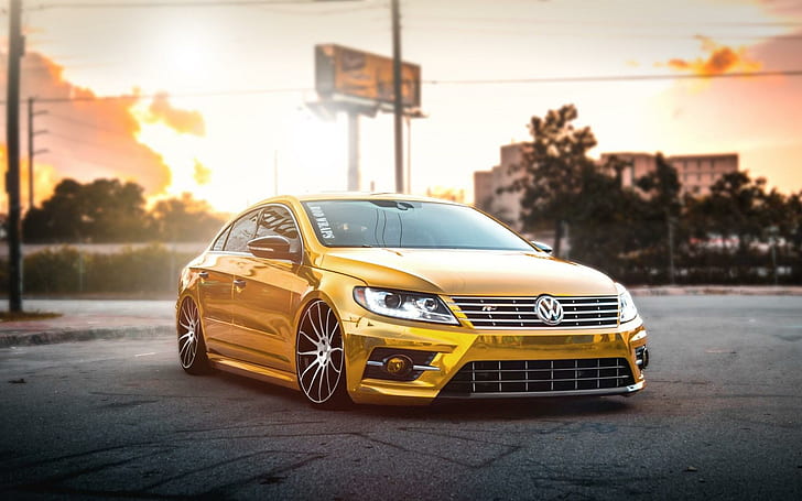Volkswagen Passat CC Car Tuning Gold Front, volkswagen, passat, tuning, gold, front, Fondo de pantalla HD
