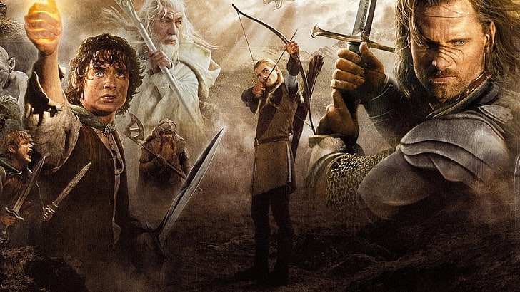 Aragorn, Elijah Wood, Frodo Baggins, gandalf, Gimli, Legolas, películas, Orlando Bloom, El señor de los anillos, El señor de los anillos: El regreso del rey, Viggo Mortensen, Fondo de pantalla HD