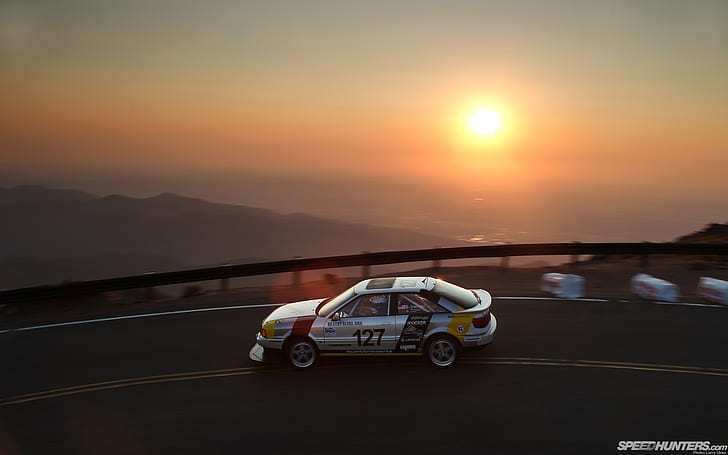 Pikes Peak Race Car Sunset HD, автомобили, кола, залез, състезание, връх, щуки, HD тапет