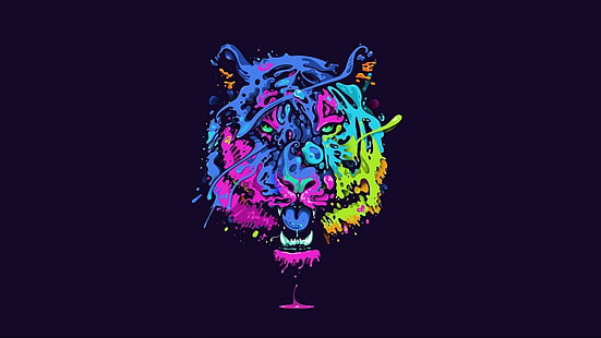 animali, tigre, grandi felini, neon, opere d'arte, colorato, Sfondo HD HD wallpaper