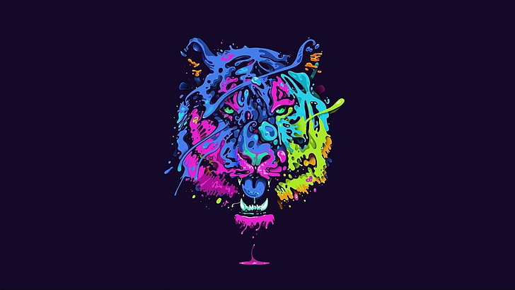 wallpaper digital harimau multi-warna, harimau, hewan, kucing besar, karya seni, berwarna-warni, neon, Wallpaper HD