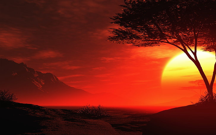 Langit Malam Merah Di Musim Panas Yang Indah Romantis Hd Desktop Wallpaper, Wallpaper HD