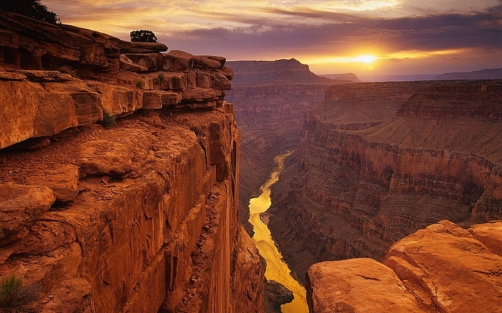canyon, roche, paysage, riviere, montagnes, grand canyon, desert, soleil, Fond d'écran HD