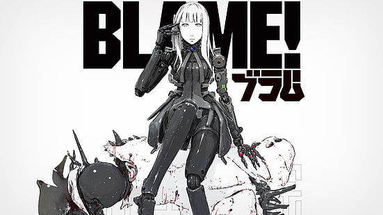 Blame!, Cibo, anime girls, cyborg, simple background, white background, manga, Tsutomu Nihei, HD wallpaper HD wallpaper