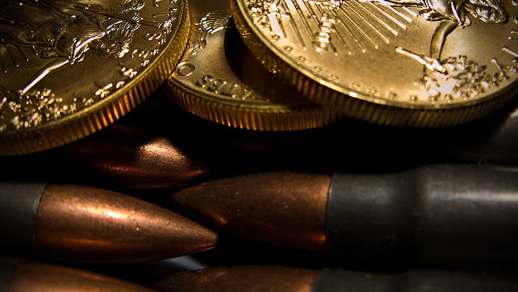 kula, monety, złoto, USA, amunicja, metal, pieniądze, Tapety HD
