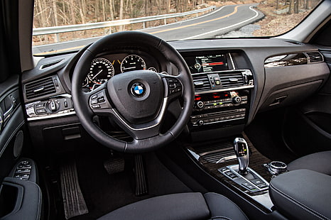 검은 색 BMW 스티어링 휠, BMW, 인테리어, 휠, 살롱, 크로스 오버, F25, HD 배경 화면 HD wallpaper