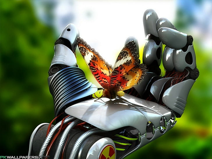 robot, kupu-kupu, Wallpaper HD