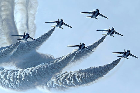 Gruppe, Flug, Blue Impulse, Kawasaki T-4, HD-Hintergrundbild HD wallpaper