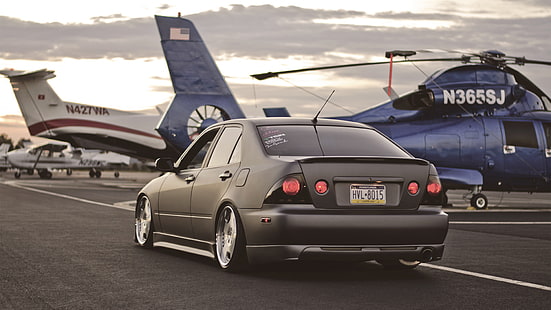 черен седан, хеликоптер, Lexus, Toyota, височина, is300, Altezza, HD тапет HD wallpaper