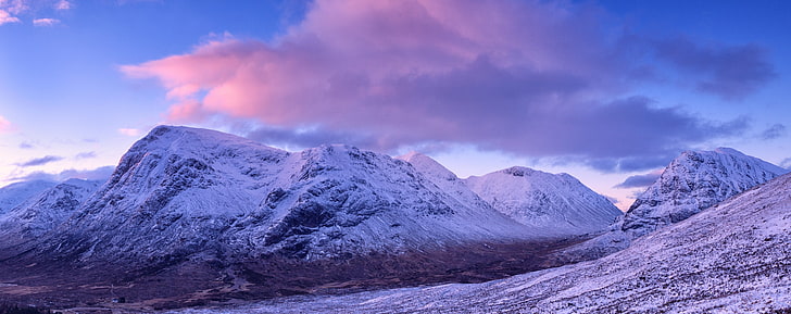 Mountain Range, Winter, snow mountains, Nature, Mountains, Beautiful, Landscape, Winter, Scenery, Valley, Cold, Scotland, Snow, Snowy, Weather, Panoramic, panorama, Picturesque, unitedkingdom, buachaille, buachailleetivemor, glencoe, buachailleetivebeag, Buachaille Etive Beag, Buachaille Etive Mor, HD wallpaper