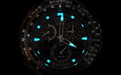 Zegarek Citizen, czarny chronograf Citizen Eco-Drive, Aero, czarny, zegarek na rękę, Citizen, Tapety HD HD wallpaper