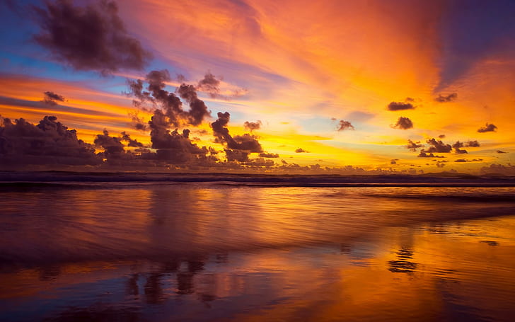 Sunset Ocean Beach Clouds HD, nature, ocean, clouds, sunset, beach, HD wallpaper