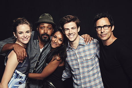 men's gray and white checked button-up top, the series, The Flash, Grant Gustin, Jesse L. Martin, Candice Patton, Thomas Cavanagh, Danielle Panabaker, HD wallpaper HD wallpaper