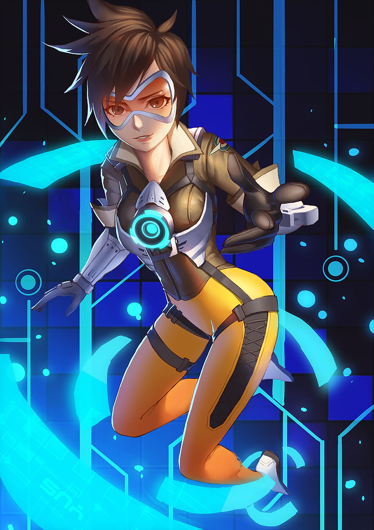 Overwatch Tracy Graphic Wallpaper, anime, anime girls, Overwatch, Tracer (Overwatch), krótkie włosy, body, Tapety HD, tapety na telefon