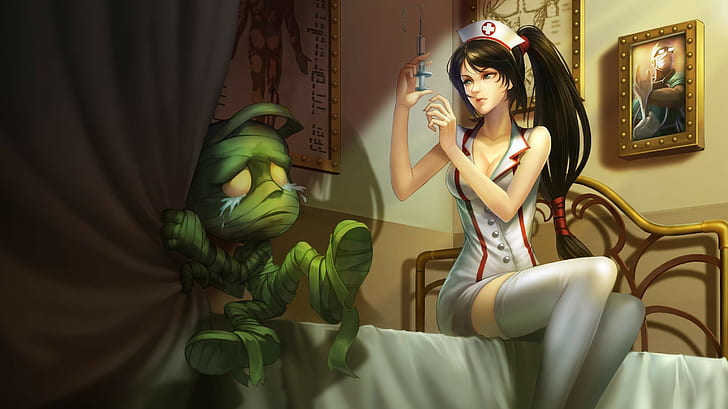 Shen, enfermeras, Akali, Amumu, League of Legends, traje de enfermera, guerrero, sombreado suave, Fondo de pantalla HD